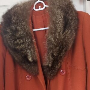 Warm Rust Teddy Jacket with Plush Fur Collar